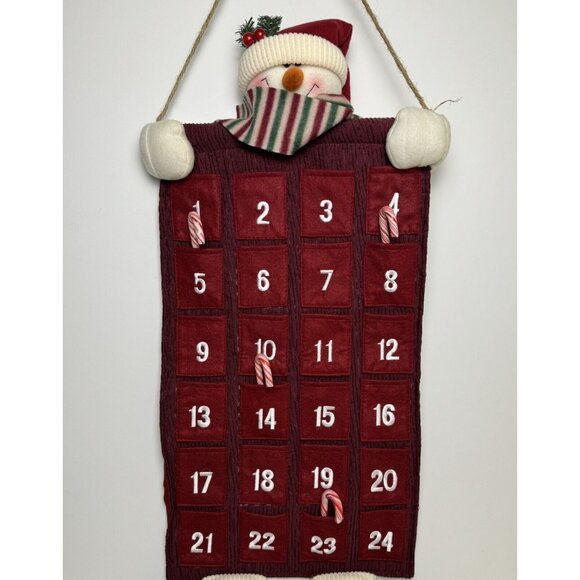 Snowman Hanging Fabric Advent Calendar 24 Numbered Pockets Christmas 38" Long - Picture 4 of 8